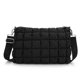 JINSI Quilted Crossbody Bag for Women Puffy Shoulder Bag Lightweight Purse Puffer Handbags with Adjustable Shoulder Strap (Black)