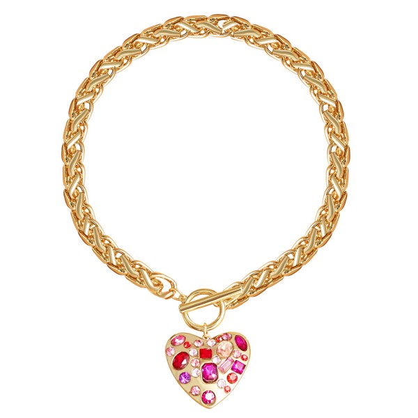 URMPTJ Chunky Statement Large Heart Pendant Choker Togger Lariat Pendant