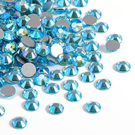 Beadsland 2880pcs Flat Back Crystal Rhinestones Round Gems for Nail Art and Craft Glue Fix,Aquamarine AB,SS8,2.3-2.5mm