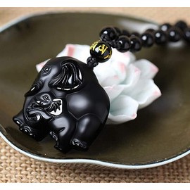 c1lint7785631 Women's Necklaces Men's Necklaces Handmade natural obsidian auspicious wealthy mother elephant jade pendant necklace