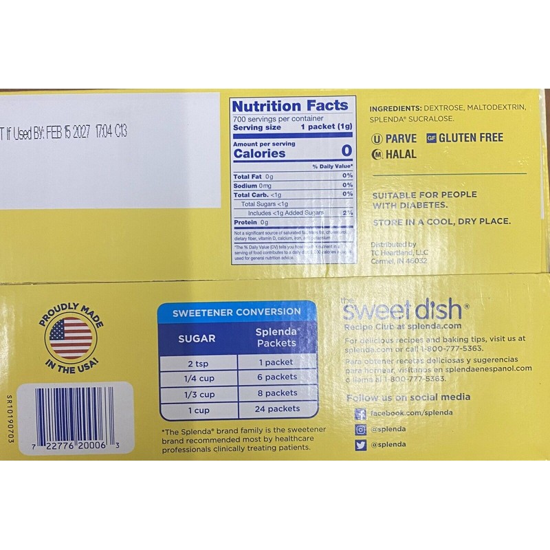 SPLENDA Zero Calorie Sweetener 700 Count Packets 24.7 oz Box