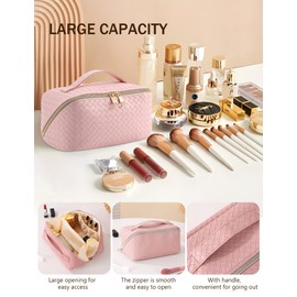 Makeup Bag Travel Toiletry Bag,Large Capacity Cosmetic Bags for Women with Handle and Divider,Large Wide-Open Pouch Waterproof Toiletry Bag for Toiletries Accessories Brushes (A-Purple)