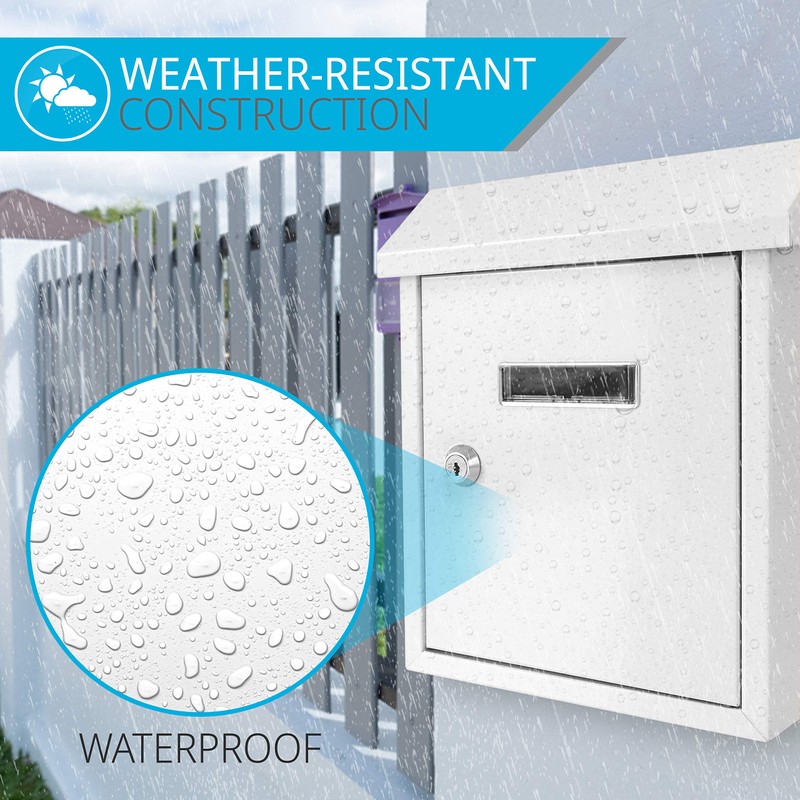 Serenelife Weatherproof Wall Mount Locking Mailbox Galvanized Steel Drop Box
