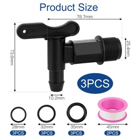 Pack of 3 Outlet Tap for Water Butt, Tap 3/4 Inch Plastic Replacement Tap, Black Outlet Tap Rain Butt with Seal Lock Nut Sealing Tape, Water Butt for Tanks Fermentation Bucket