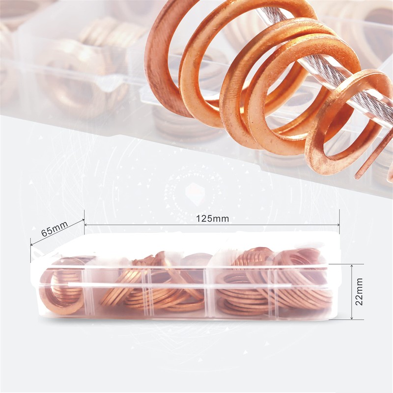KUBOWAI 150-Piece M6-M20 Copper Seal Assortment Set, Copper Flat Seal,