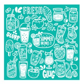 Summer Drinks Reusable Stencils Self Adhesive Stencil Silk Screen Transfers 8.5x8.5inch, Summer Silk Screen Stencil Beach Screen Printing Stencil Paint on Wood, Fabric, Floor, Wall DIY Home Decor