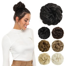 PARXITN Messy Bun Hairpieces for Women Hair Bun Hair Extension Updo Hairstyles Curly Messy Bun Scrunchie Darkest Brown Tilt to Black