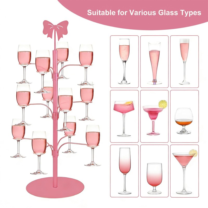 Hebaogugu Wine Glass Holder, Pink Bow Champagne Drink Tower Rack,