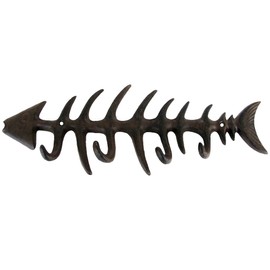 Cast Iron Fish Bone Coat Hook Wall Rack with 4 Hooks