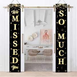 LOONELO We Missed You So Much Porch Banner, Welcome Home Porch Banner Decorations with 70.8"X11.8"，Black Missed You Door Sign for Graduation Retirement Military Army Homecoming Decorations