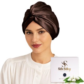 22 Momme 100% Mulberry Silk Bonnet for Sleeping Women, Coffee