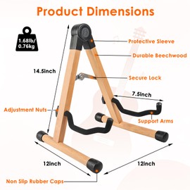 GOGHOST Wooden Acoustic Guitar Stand A-Frame Folding with Padding