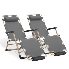 MoNiBloom Set of 2 Folding Reclining Patio Chair, 3-Position Patio Lounger Folding Chair with Footrest for Backyard Poolside Lawn, Red, 330lbs Capacity, Grey