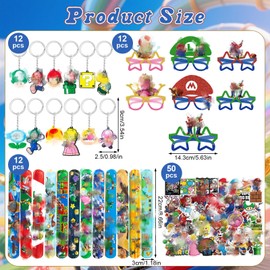 yumcute Pack of 86 Party Bags for Children's Birthdays, 50 Stickers, 12 Slap Bracelets, 12 Key Chains, 12 Party Glasses, Birthday Decoration Accessories and Toys