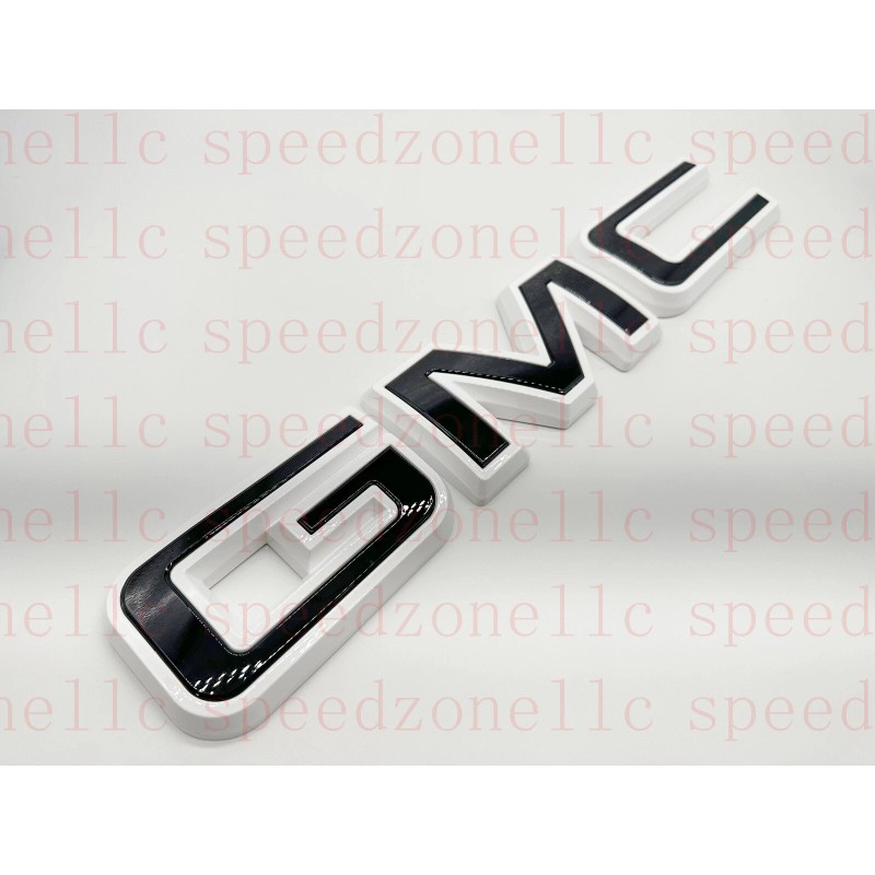 Auto Rear Tailgate GMC Black White OVERLAY Emblem Badge Fit