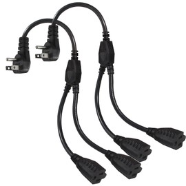 Power Cord Extension Y Splitter - 1 to 2 Way Outlet Adapter NEMA 5-15P 90-Degree Flat Plug to 2 X NEMA 5-15R with SJT 16AWG 3-Prong Cable Wire Extender Space Saver for Home Office Appliance 2-Pack