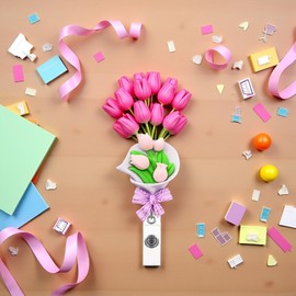 Flower Retractable Badge Reel, Colorful Flower ID Badge Holder, Name Card Holder Keys Lanyard ID Card Clips for Office School