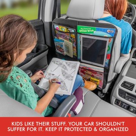 Lusso Gear Kick Mats (2 Pack) - Car Seat Back Protectors, Premium Waterproof Fabric, Reinforced Corners to Prevent Sag, and 4 Mesh Pockets for Large Storage (Gray)