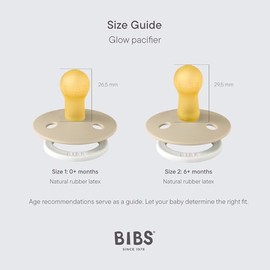BIBS Chupones Colour Pack de 2, Brillan en la oscuridad, Tetina redonda de látex natural, Talle 2, Color Blush GLOW/Vanilla GLOW, 6 a 18 meses, Hecho en Dinamarca