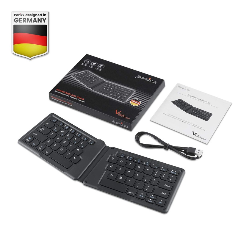 Perixx PERIBOARD-805E US, Wireless Foldable Ergonomic Bluetooth Keyboard, Ultra-Thin X