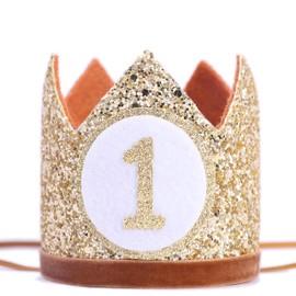 WAHAWU Baby Crown for 1st Birthday - First Birthday Party Decoration, Glitter Crown (Brown)