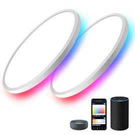 MELEGAN 2Pcs RGB Smart Ceiling Light, Super Slim LED Flush Mount Ceiling, WiFi Work with Alexa Google Home,12Inch 24W Dimmable 2700K-6500K for Bedroom, Kitchen, Dining Room, Basements