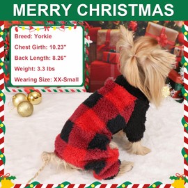 Dosuyi Turtleneck Christmas Dog Pajamas for Small Dogs, Fleece Dog Sweater, Winter Cute Tiny Dog Clothes Outfit Puppy Clothes Pet Jumpsuits Chihuahua Yorkie Cat Clothing （Red,XX-Small