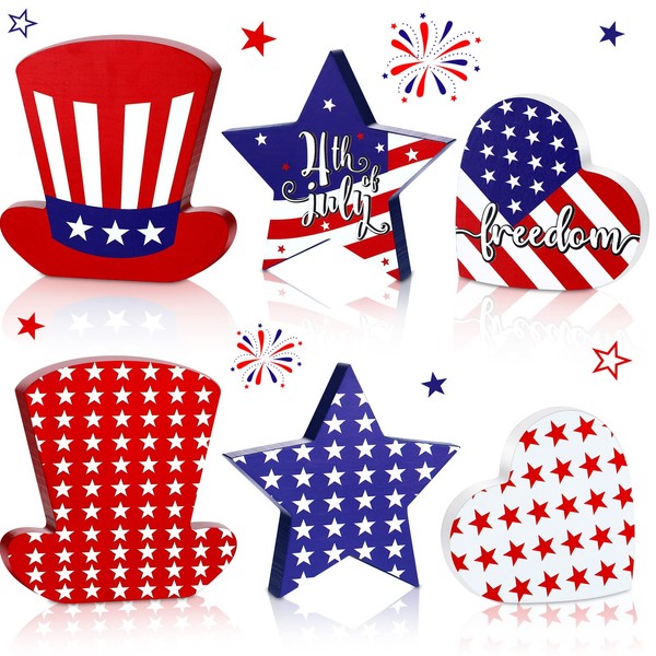 Chunful 3 Pcs Memorial Day Wooden Table Signs Independence Day