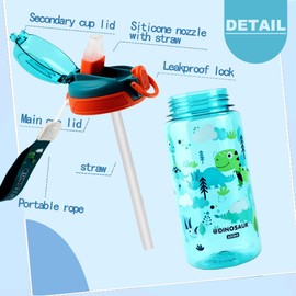 MHwan Children's Water Bottle, 600 ml, Robust and Shatterproof, Leak-Proof Drinking Bottle with Straw, BPA-Free, Beautiful Children's Water Bottle, Suitable for School Travel, Portable Water Bottle