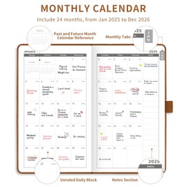 AHGXG Pocket Calendar 2025-2026 for Purse, Monthly Planner 2025-2026, Pocket Planner Small Size 3.9" x 6.7", 2 Year Monthly Planner (Jan 2025 to Dec 2026), Leather Hardcover, Inner Pocket, Brown