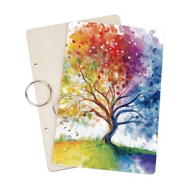 SUPERDANT Tree Greeting Card Holder Seasons Tree of Life Wooden Loose Leaf Binder Postcard Photo Album 2-Rings Cover Keeper Planners Keepsake Gifts for Valentine’s Day Birthday Christmas Wedding