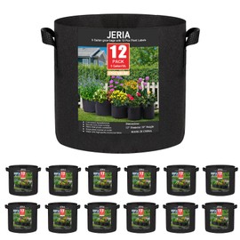 JERIA 12-Pack 5 Gallon Grow Bags, 300G Thickened Nonwoven Garden Pots,Heavy Duty Fabric Pots with Reinforced Handles