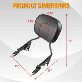 PBYMT Detachable Sissy Bar Passenger Rear Backrest Pad Compatible for Harley Davidson Touring Street Glide Road King Electra Glide 2009-2024 (Black)