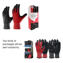 COOLJOB Gardening Gloves for Men, 6 Pairs Work Gloves Men, Durable Garden Gloves Men, Rubber Coated Safety Working Gloves for Power Grip, Men’s Large Size Fits Most, Black & Red (Half Dozen L)