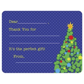 Script and Scribble Christmas Tree Fill-in Thank You Note Cards for Kids, 5.5" X 4.25" Notecards with White Envelopes