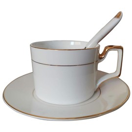 Eplze® Elegant Bone China Cup and Saucer Set, 8oz Coffee Cup with Gold Rim for Afternoon Tea- Pure White