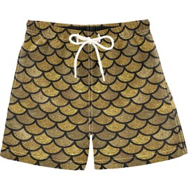 visesunny Gold Mermaid Scale Swim Trunks Boys Toddler Bathing Suits for Kids Swimwear Baby Boy Swimsuit Boys Swim Shorts