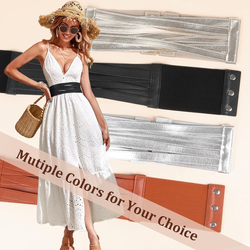 SUOSDEY Women Faux Leather Braided Waist Belt for Dress Elastic