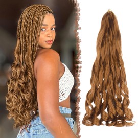 FESHFEN French Curls Braiding Hair Crochet Braids Extension 3 Packs Loose Wave Bouncy Hair Extensions Curls Synthetic Hair Braiding Pre Stretched Braided Extensions for Women 60 cm Auburn 30#