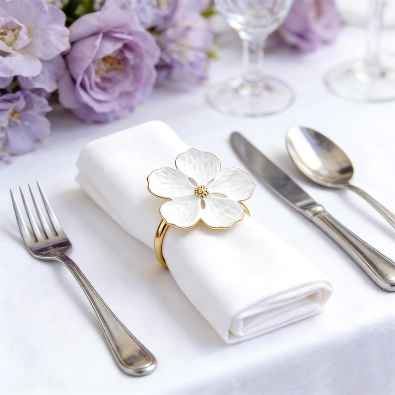 6 Pcs Napkin Rings, Flower Napkin Rings Holder Floral Table