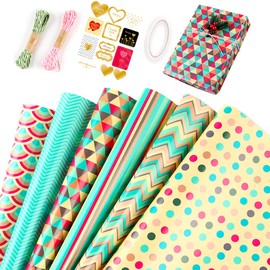Gift Wrapping Paper Sheets-Birthday Wrapping Paper Set Included 6 Gift Wrap Papers,Eco Friendly Recyclable Premium Present Gift Wrapping Paper Birthday for Women,Men,Female,Girl,Boy,Adult,Any Occasion