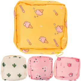 Bolsa de Almacenamiento de Toallas Sanitarias 4 Piezas de Tela Portátil Cierre de Cremallera, para Compresas y Objetos Pequeños, Formato Lavable, Paquete de 4 Unidades