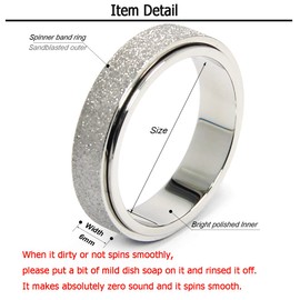 OreilleStar Anxiety Ring for Women Fidget Spinner Ring Fidget Toys Adults Titanium Stainless Steel Thumb Ring 6mm Wide Sivler Size 6