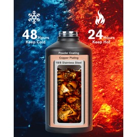 Topre One Gallon Water Bottle,128oz Insulated Water Flask Stainless Steel Vacuum, Cold for 48 Hrs,BPA-Free & Leakproof -with Paracord Handle,Strap,Straw Spout Lids,Large Jug for Gym Sports,Black