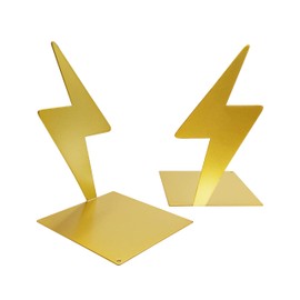 Lightning Bolt Metal Bookends, Gold Bookends, Decorative Bookends, Lightning Bolt Book Holders for Home, Study Room, Nursery, Office Decor, Bookshelf, Unique Gifts for Family Friends Kids (Gold)