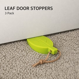 Door Stopper Wedges, 3 Pack, Leaf-Shaped Silicone Door Stops with Hanging Loops