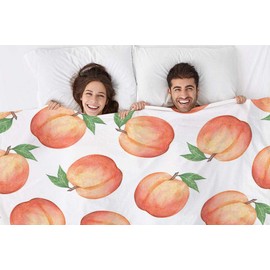 Mugod Peach Throw Blanket Watercolor Hand Drawn Peaches Seamless Pattern Decorative Soft Warm Cozy Flannel Plush Throws Blankets for Bedding Sofa Couch 50 X 60 Inch