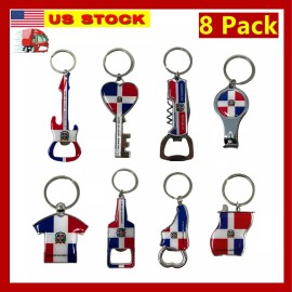 TSY TOOL 8 Pack Dominican Republic Country Metal Keychain, 5 Bottle Opener Souvenir Gift