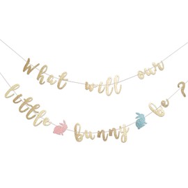 MUWEOL What Will Our Bunny Be Banner - Easter Themed Baby Shower Decoration,What Will Our Bunny Be Gender Reveal Decor (bunny glitter banner)