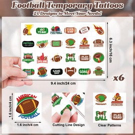 Fovths 144 Pieces Football Temporary Tattoos Football Team Tattoos Football Face Stickers for Touch Down Party Decorations Football Themed Party Supplies, 24 Designs